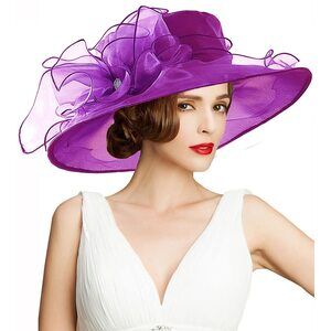 6471 Organza Kentucky Fascinator Hat- Women’s Wide Brim Derby Church Bridal